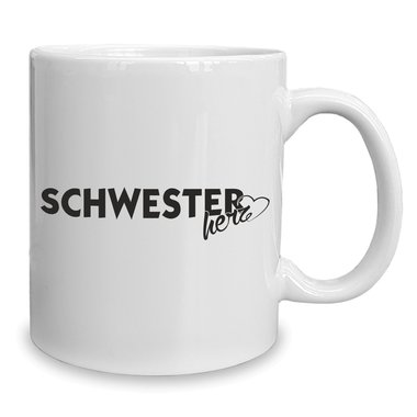 Kaffeebecher - Tasse - Schwesterherz weiss-schwarz