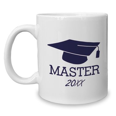 Kaffeebecher - Tasse - Master mit Wunschjahr weiss-dunkelblau