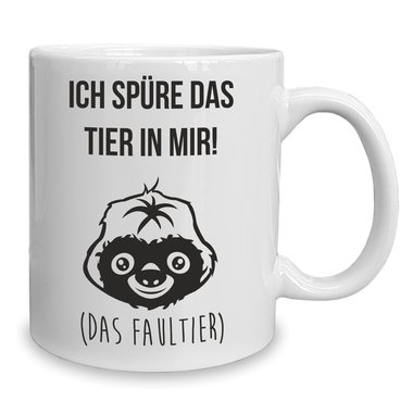 Kaffeebecher - Tasse - Ich spre das Tier in mir weiss-schwarz