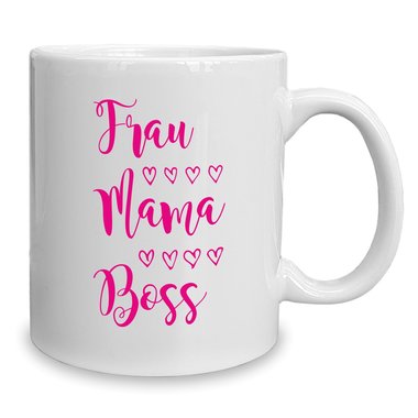 Kaffeebecher - Tasse - Frau, Mama, Boss weiss-schwarz