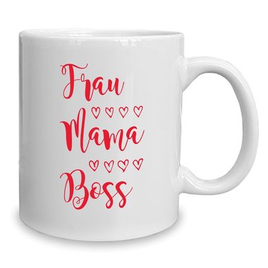 Kaffeebecher - Tasse - Frau, Mama, Boss weiss-schwarz