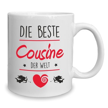 Kaffeebecher - Tasse - Die Beste Cousine der Welt weiss-fuchsia