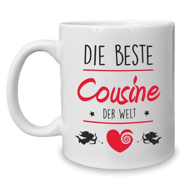 Kaffeebecher - Tasse - Die Beste Cousine der Welt weiss-rot