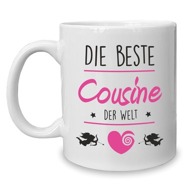 Kaffeebecher - Tasse - Die Beste Cousine der Welt weiss-rot