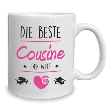 Kaffeebecher - Tasse - Die Beste Cousine der Welt weiss-rot