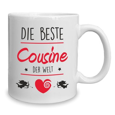 Kaffeebecher - Tasse - Die Beste Cousine der Welt weiss-rot
