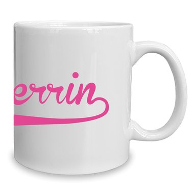 Kaffeebecher - Tasse - Bauherrin weiss-fuchsia