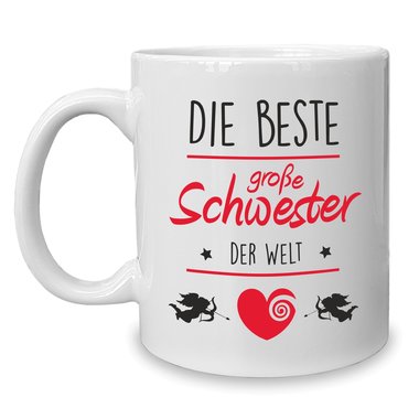 Kaffeebecher - Tasse - Die Beste groe Schwester der Welt weiss-fuchsia