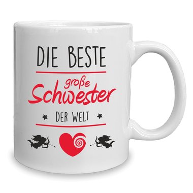 Kaffeebecher - Tasse - Die Beste groe Schwester der Welt weiss-fuchsia