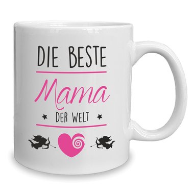 Kaffeebecher - Tasse - Die Beste Mama der Welt weiss-fuchsia