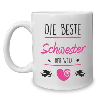 Kaffeebecher - Tasse - Die Beste Schwester der Welt weiss-rot