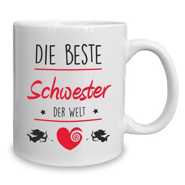 Kaffeebecher - Tasse - Die Beste Schwester der Welt weiss-rot