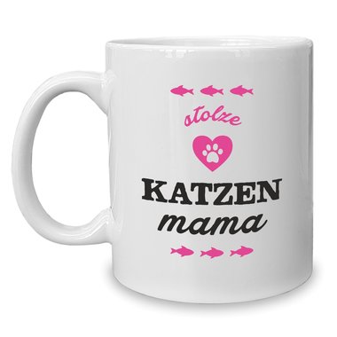 Kaffeebecher - Tasse - Stolze Katzen Mama weiss-cyan