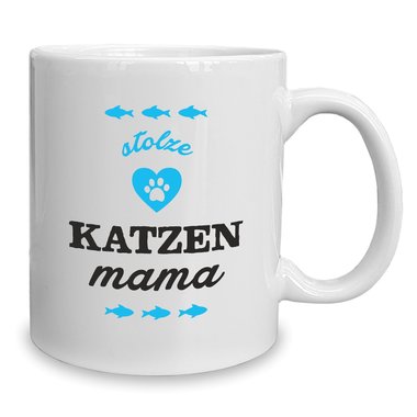 Kaffeebecher - Tasse - Stolze Katzen Mama weiss-cyan