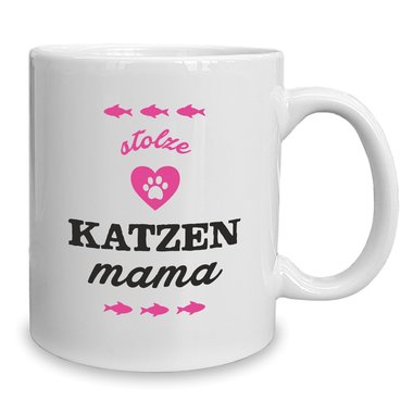 Kaffeebecher - Tasse - Stolze Katzen Mama weiss-cyan