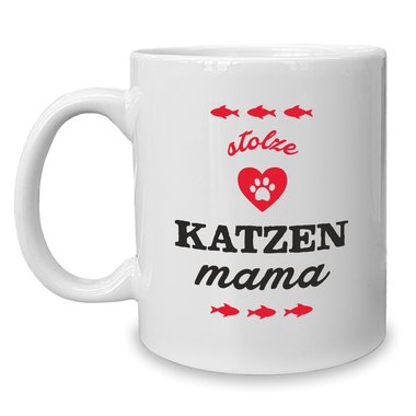 Kaffeebecher - Tasse - Stolze Katzen Mama weiss-rot