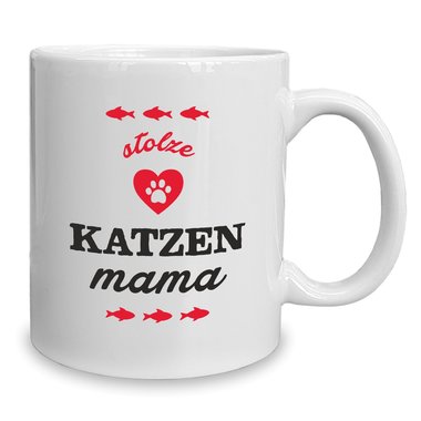 Kaffeebecher - Tasse - Stolze Katzen Mama weiss-rot