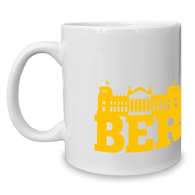 Kaffeebecher - Tasse - Berlin Skyline weiss-gelb