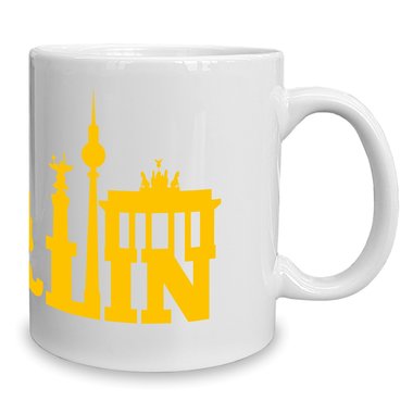 Kaffeebecher - Tasse - Berlin Skyline weiss-gelb