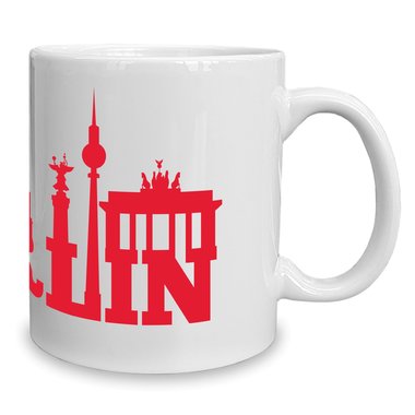 Kaffeebecher - Tasse - Berlin Skyline weiss-gelb