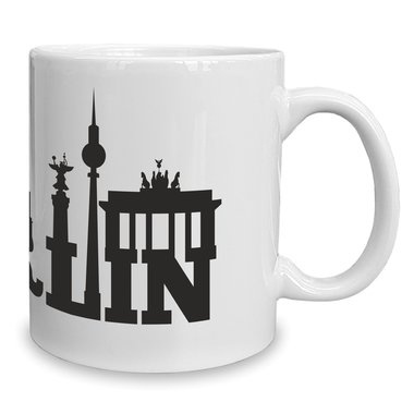 Kaffeebecher - Tasse - Berlin Skyline weiss-gelb