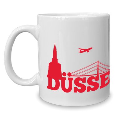 Kaffeebecher - Tasse - Dsseldorf Skyline weiss-dunkelblau