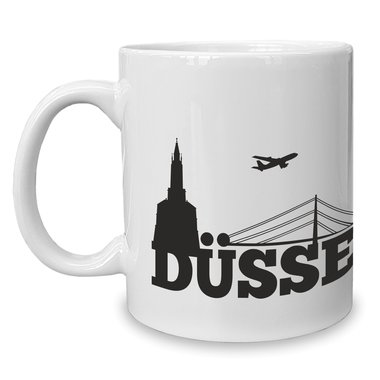 Kaffeebecher - Tasse - Dsseldorf Skyline weiss-dunkelblau