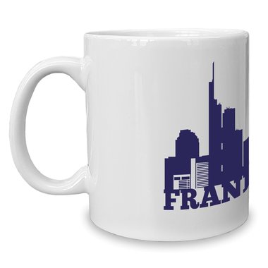 Kaffeebecher - Tasse - Frankfurt Skyline weiss-dunkelblau