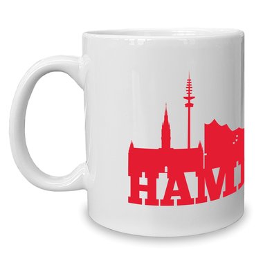 Kaffeebecher - Tasse - Hamburg Skyline weiss-gelb