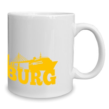 Kaffeebecher - Tasse - Hamburg Skyline weiss-gelb