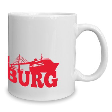 Kaffeebecher - Tasse - Hamburg Skyline weiss-gelb