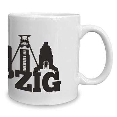 Kaffeebecher - Tasse - Leipzig Skyline weiss-schwarz