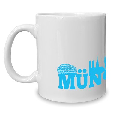 Kaffeebecher - Tasse - Mnchen Skyline weiss-cyan