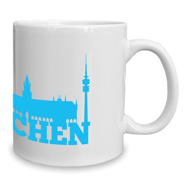 Kaffeebecher - Tasse - Mnchen Skyline weiss-cyan