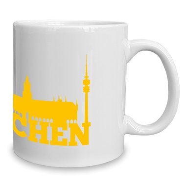 Kaffeebecher - Tasse - Mnchen Skyline weiss-cyan