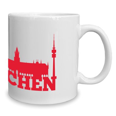 Kaffeebecher - Tasse - Mnchen Skyline weiss-cyan