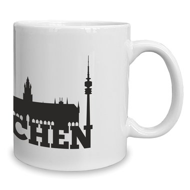 Kaffeebecher - Tasse - Mnchen Skyline weiss-cyan