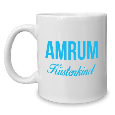 Kaffeebecher - Tasse - Amrum Kstenkind weiss-cyan