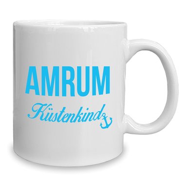 Kaffeebecher - Tasse - Amrum Kstenkind weiss-cyan