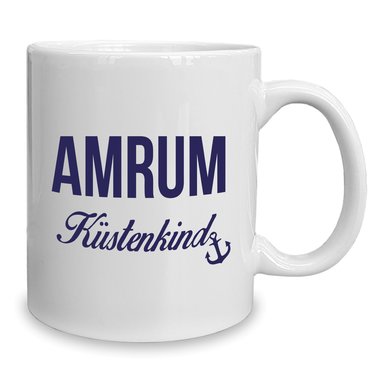 Kaffeebecher - Tasse - Amrum Kstenkind weiss-cyan