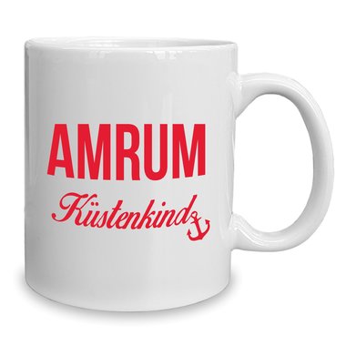 Kaffeebecher - Tasse - Amrum Kstenkind weiss-cyan