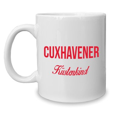 Kaffeebecher - Tasse - Cuxhavener Kstenkind weiss-cyan