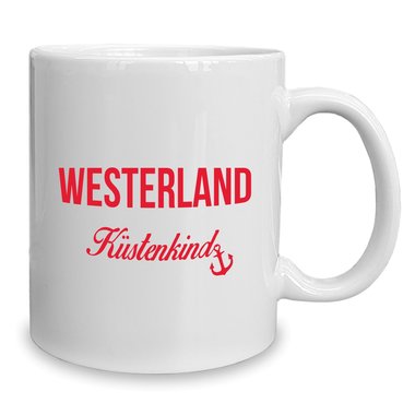 Kaffeebecher - Tasse - Westerland Kstenkind weiss-cyan