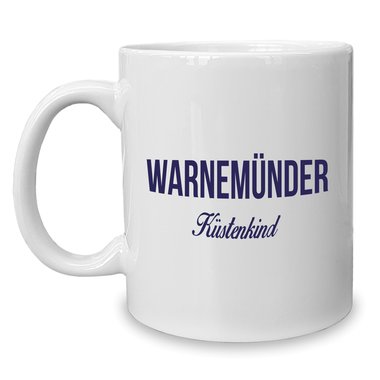 Kaffeebecher - Tasse - Warnemnder Kstenkind weiss-cyan