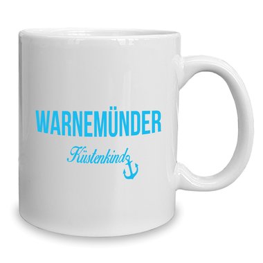 Kaffeebecher - Tasse - Warnemnder Kstenkind weiss-cyan