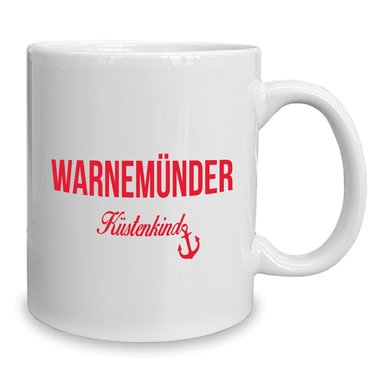 Kaffeebecher - Tasse - Warnemnder Kstenkind weiss-cyan