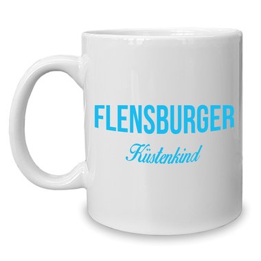 Kaffeebecher - Tasse - Flensburger Kstenkind weiss-cyan