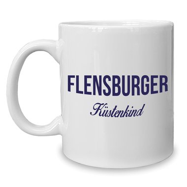 Kaffeebecher - Tasse - Flensburger Kstenkind weiss-cyan