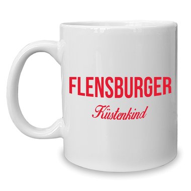 Kaffeebecher - Tasse - Flensburger Kstenkind weiss-cyan