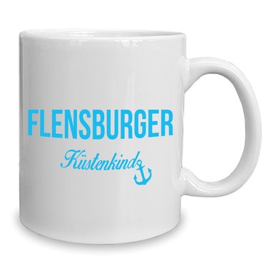 Kaffeebecher - Tasse - Flensburger Kstenkind weiss-cyan